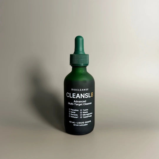 Frasco original de CLEANSL8 con etiqueta en inglés